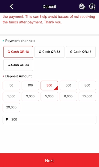 Step 2: Enter the appropriate deposit amount.