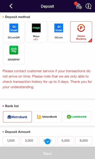 Step 1: choose the Online Banking method.